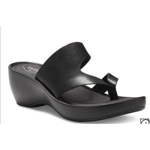 Eastland Laurel Wedge Thong Womens Sandal Memory Foam Black Size 8 Like New